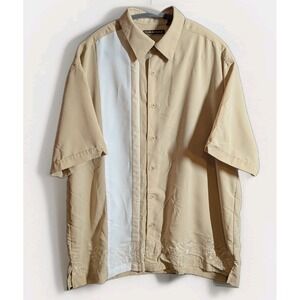 Cubavera Beige Embroidered Guayabera Shirt XL Two-Tone Short Sleeve Button Up